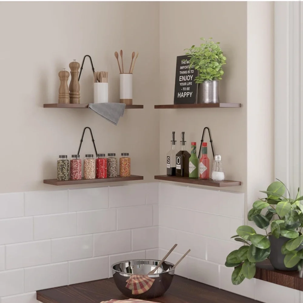 Set of 4 Wooden Wall Shelves